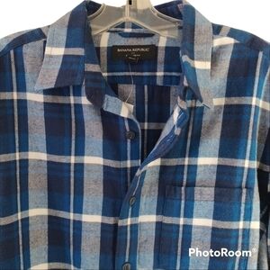 Banana Republic Standard Fit Button Front Blue Plaid Shirt M